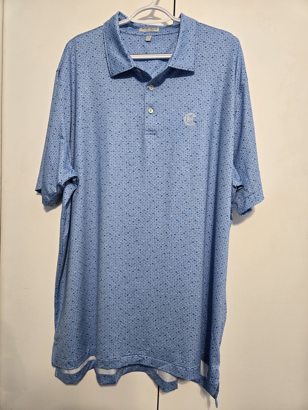Peter Millar Summer Comfort Golf Polo Shirt Blue Print Logo XXL Performance
